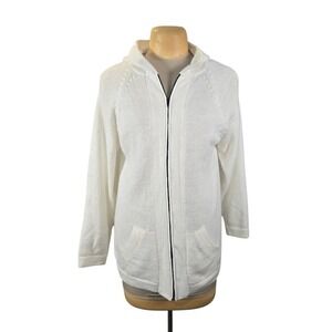 Signature Imports White 100% Alpaca Hand Made Zip Up Hoodie Cardigan Large